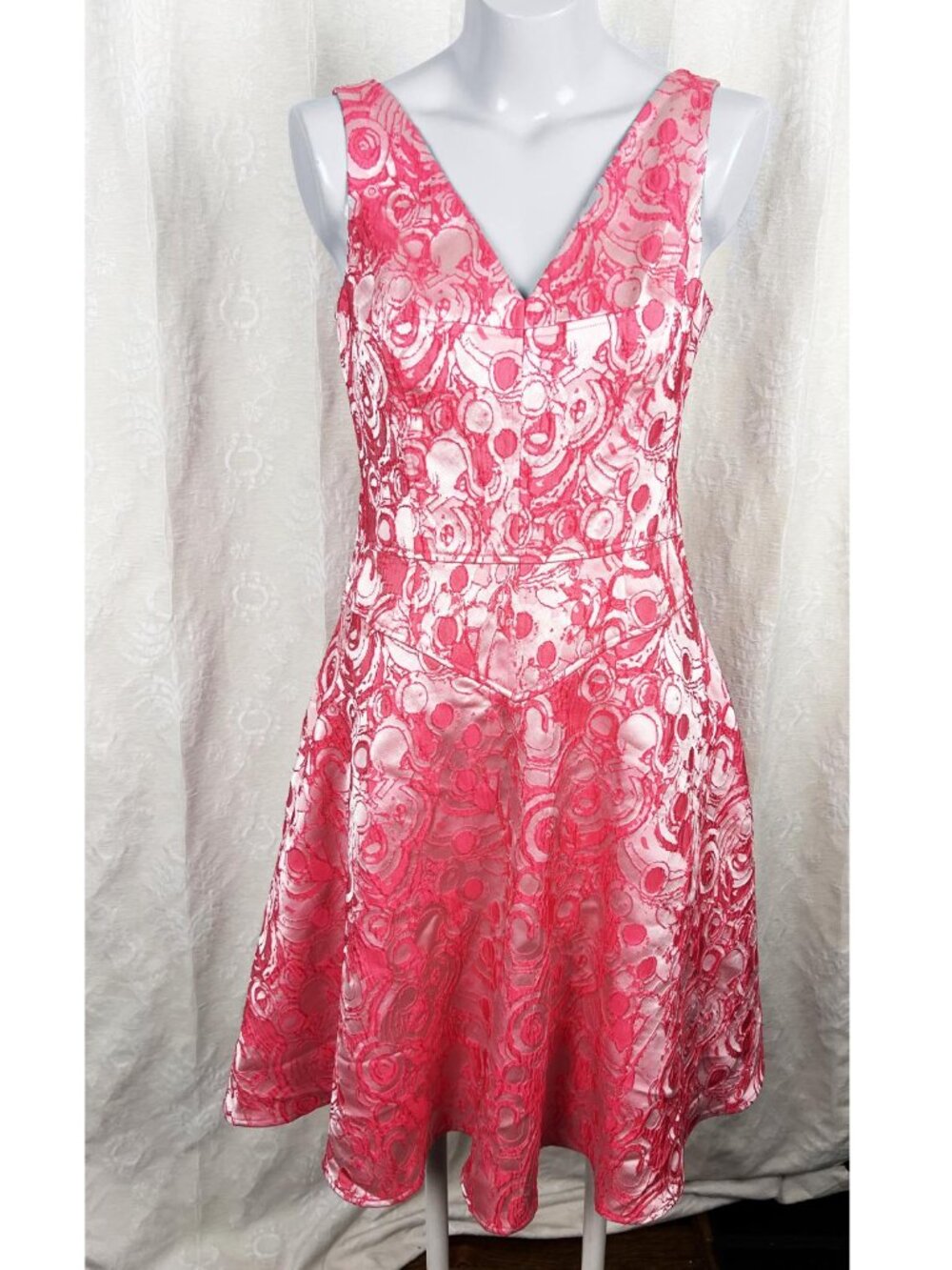 Teri Jon By Rickie Freeman pink jacquard sateen fit & flare party dress formal